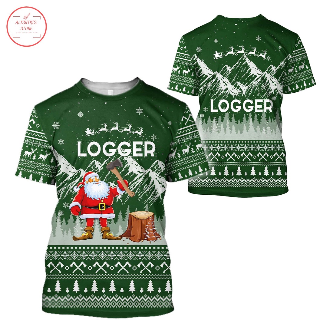 Logger Christmas Woodworking Full Printing Shirt