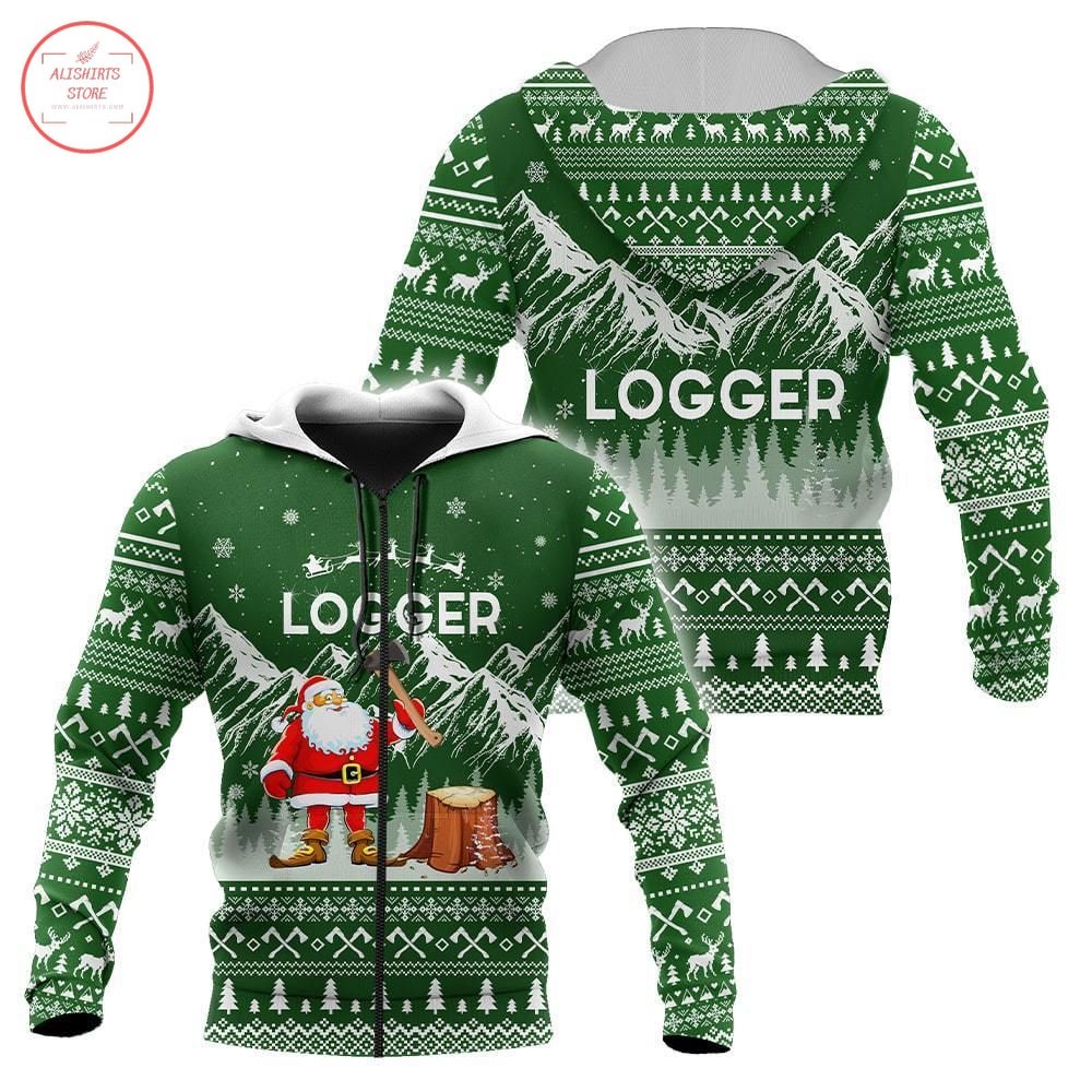 Logger Christmas Woodworking Full Printing Zip Hoodie