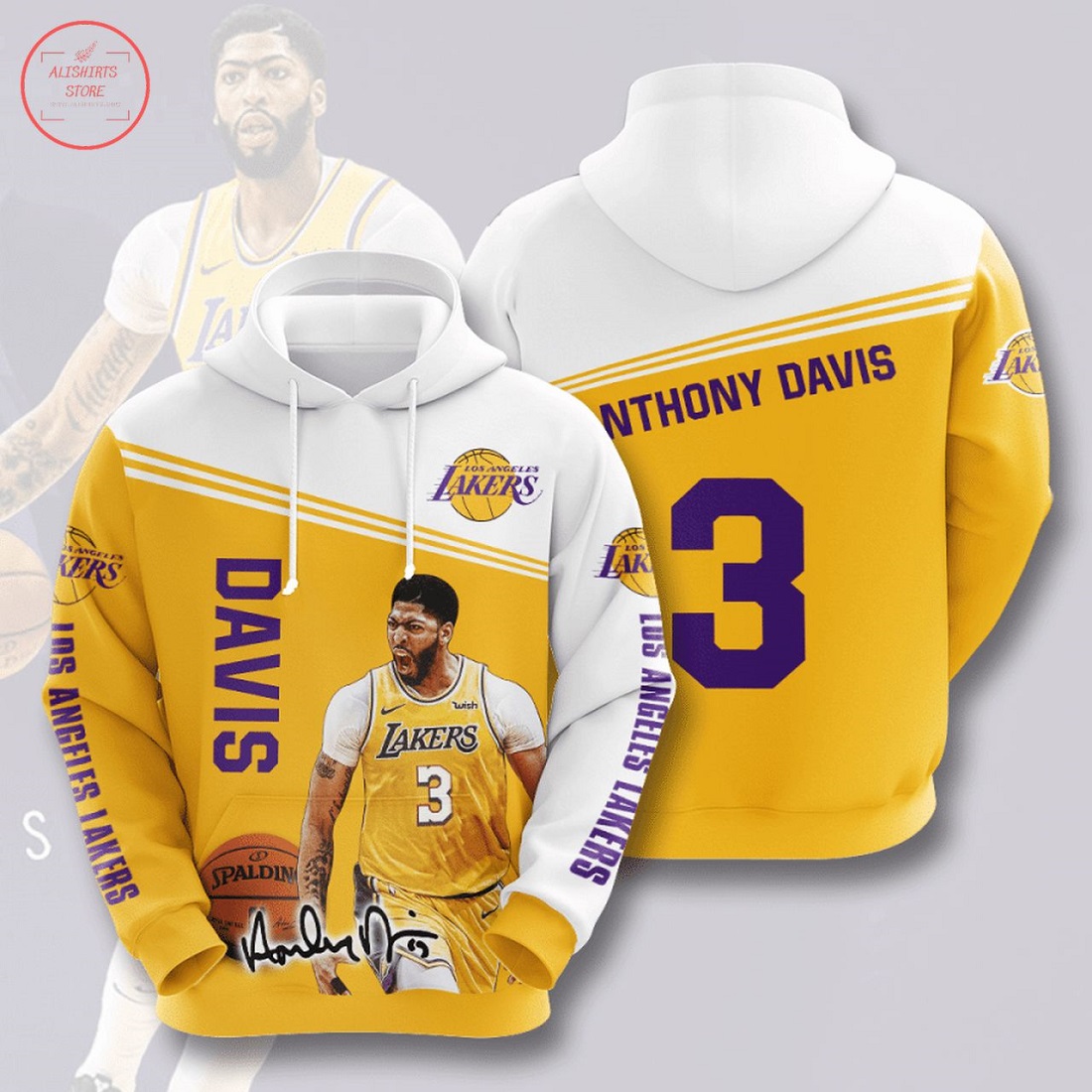 NBA Los Angeles Lakers Anthony Davis 3D Hoodie