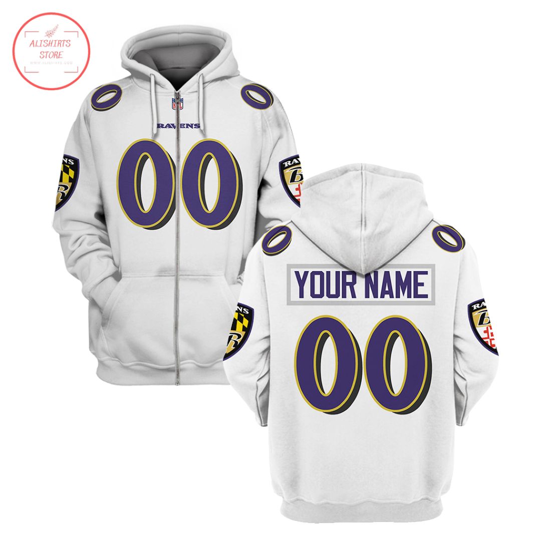 NFL Baltimore Ravens Personalized White Shirt and Hoodie