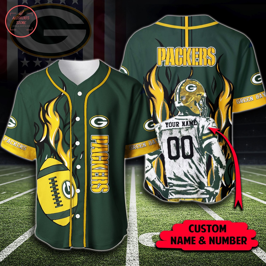 NFL Green Bay Packers Custom Baseball Jersey