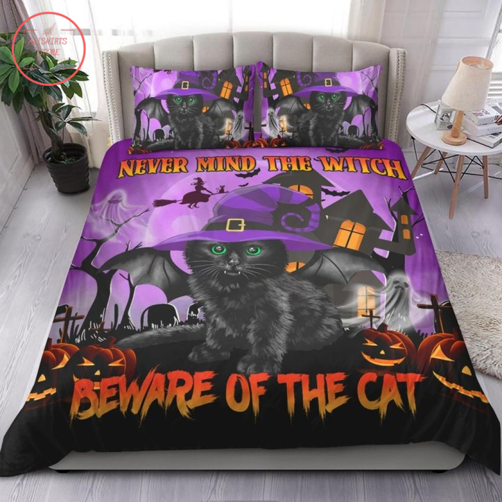 Never Mind The Witch Beware Of The Cat Halloween Blanket