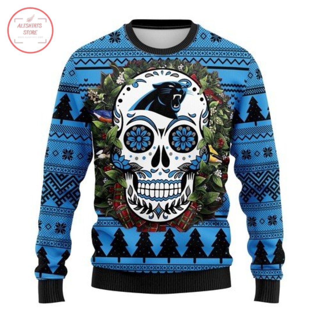 Nfl Carolina Panthers Skull Christmas Sweater
