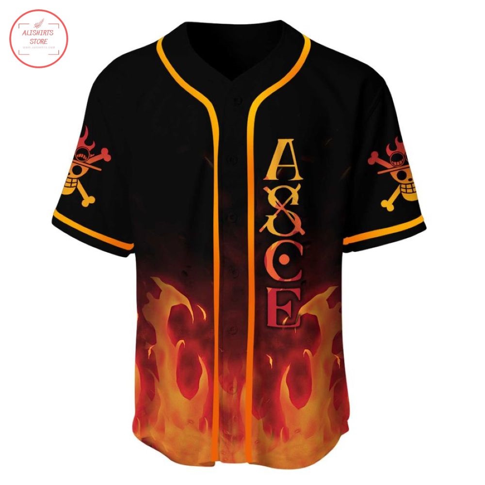 One Piece Ace Fire Art Baseball Jersey