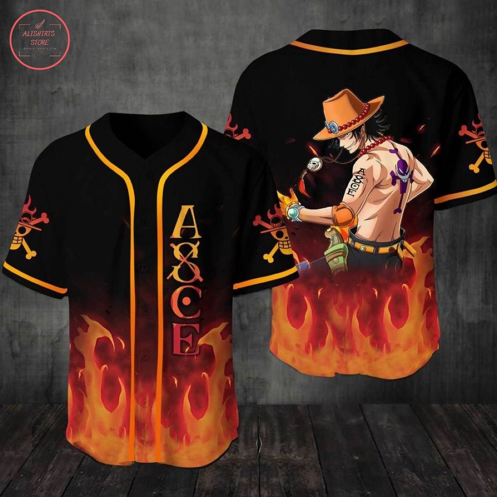 One Piece Ace Fire Art Baseball Jersey