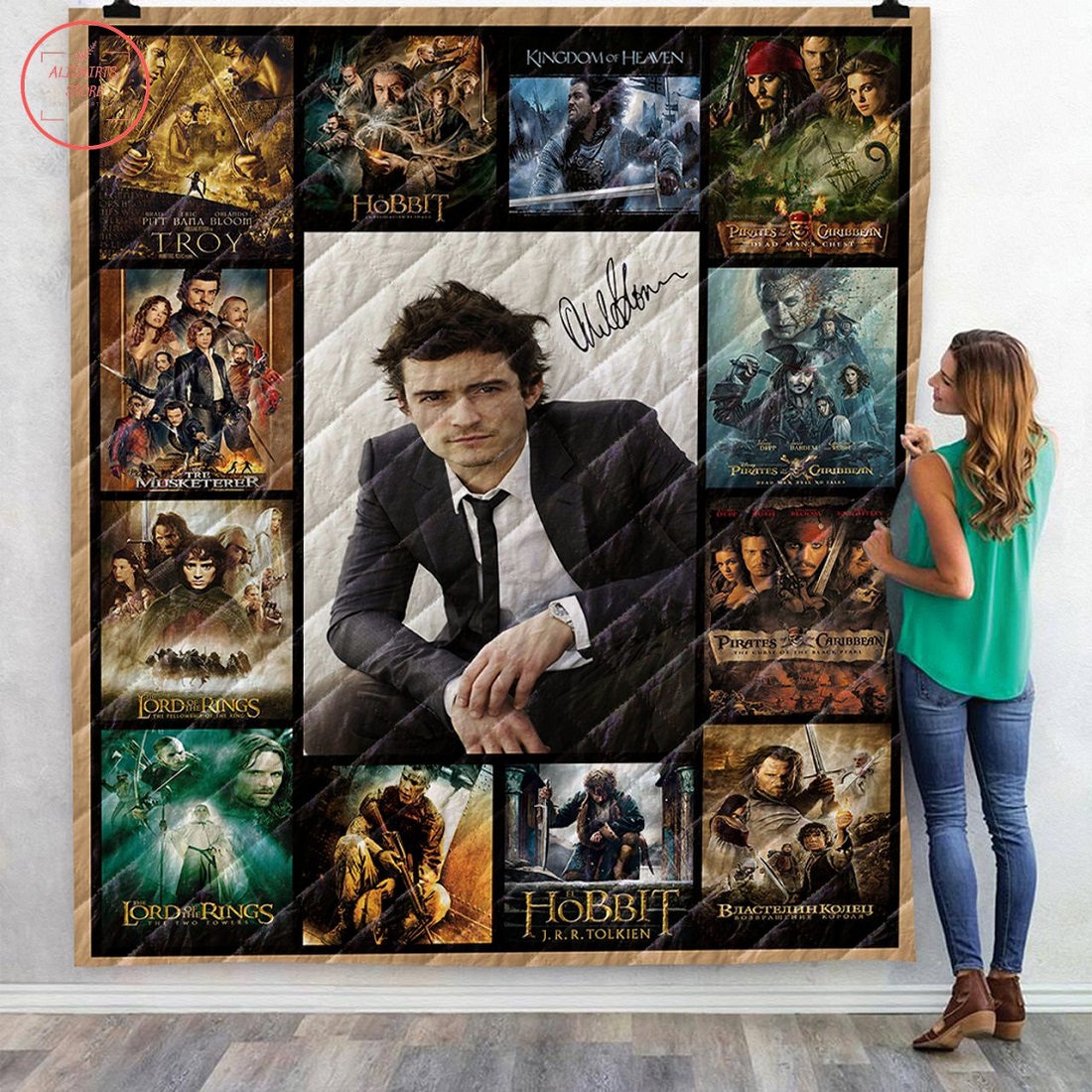 Orlando Bloom Signatures Quilt Blanket