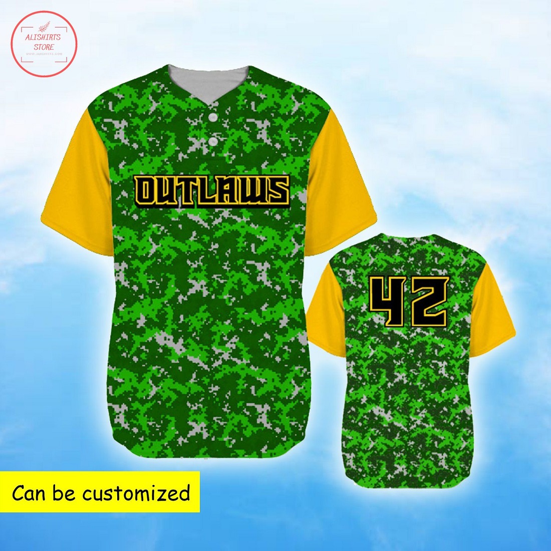 Outlaws Green Camo Personalized Baseball Jersey