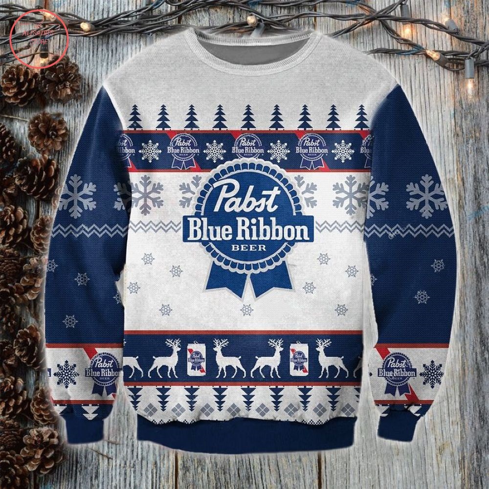 Pabst Blue Ribbon Beer Ugly Christmas Sweater