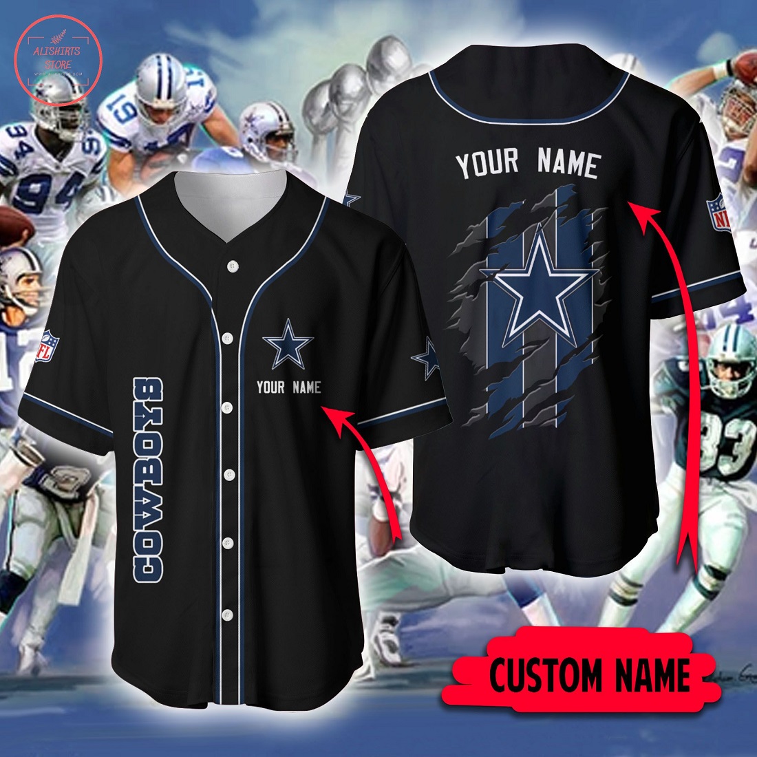 Personalized NFL Dallas Cowboys Baseball Jersey