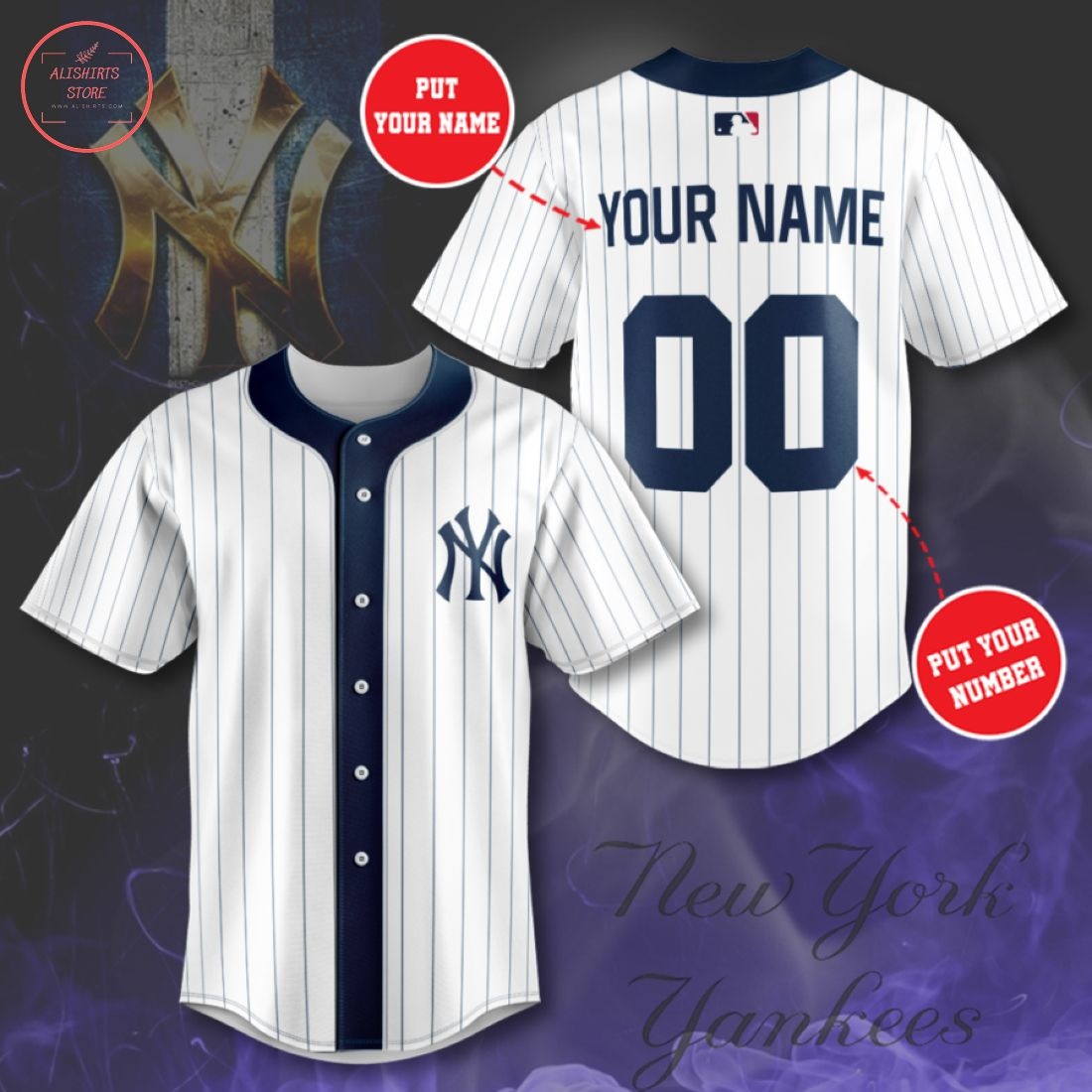 Personalized New York Yankees Navy Stripe Baseball Jersey