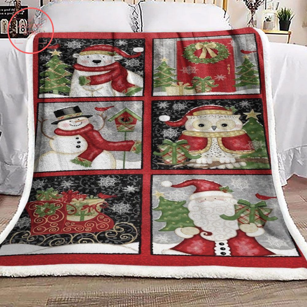 Polar Bear Snowman Owl Santa Christmas Blanket