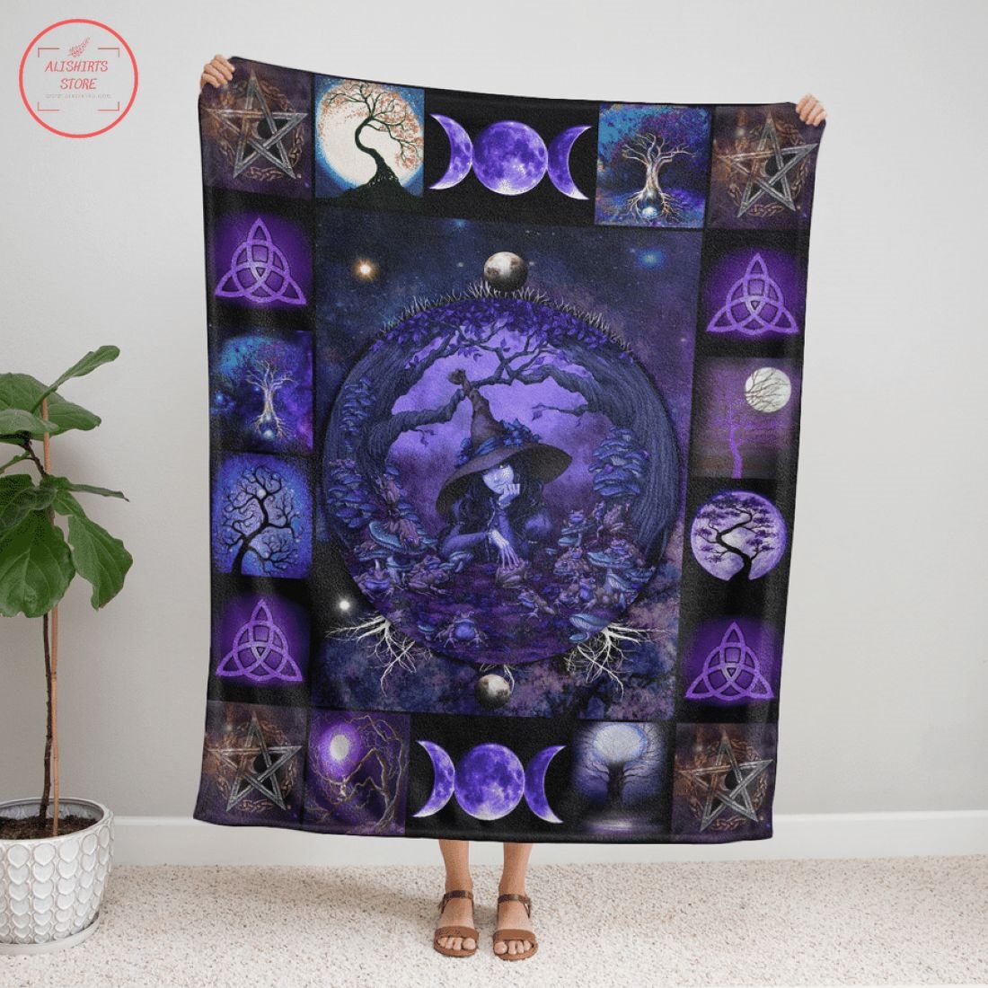 Purple Witch Halloween Fleece Blanket