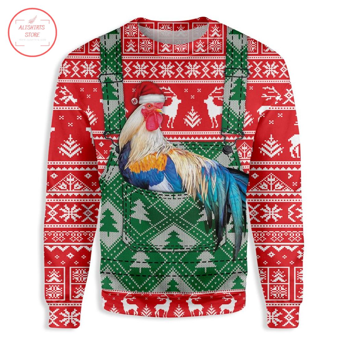 Rooster Pattern Christmas Sweater