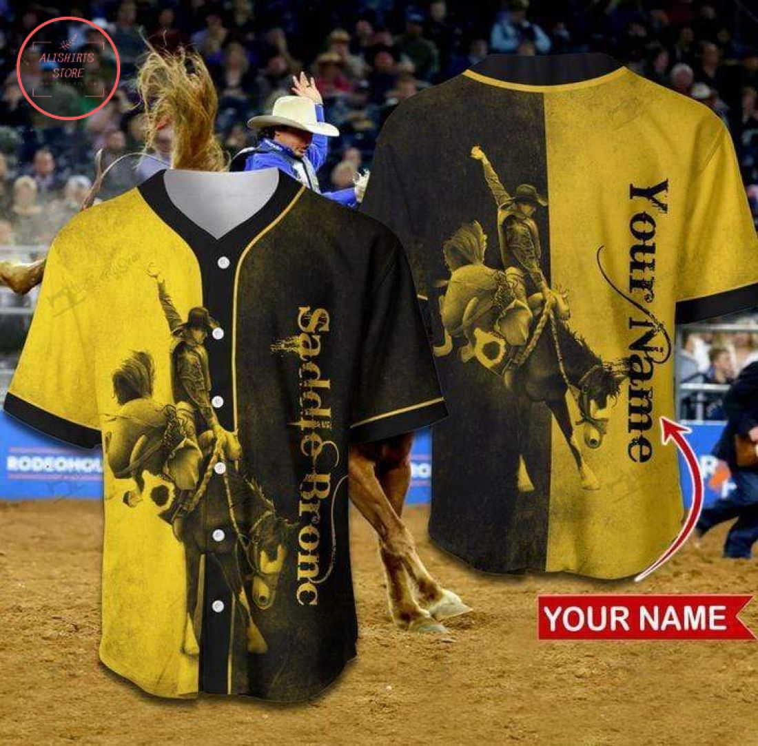 Saddle Bronc Yellow Black Personalized Baseball Jersey