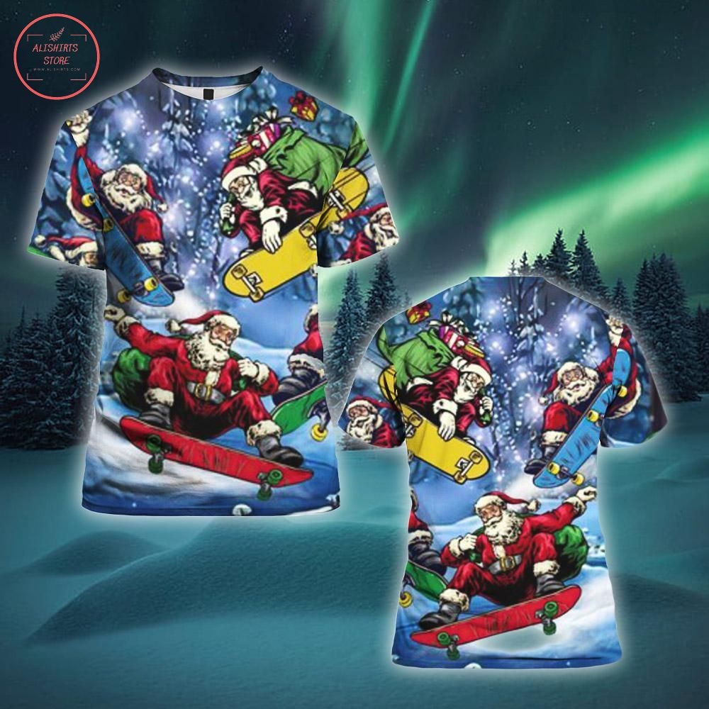 Santa Ride Skateboard Christmas Shirt and Hoodie