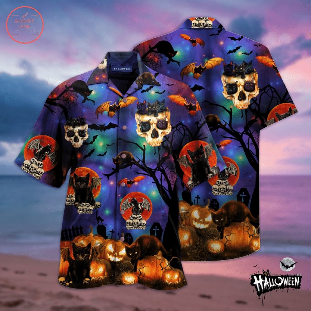 Scary Halloween Black Cat Hawaiian Shirt