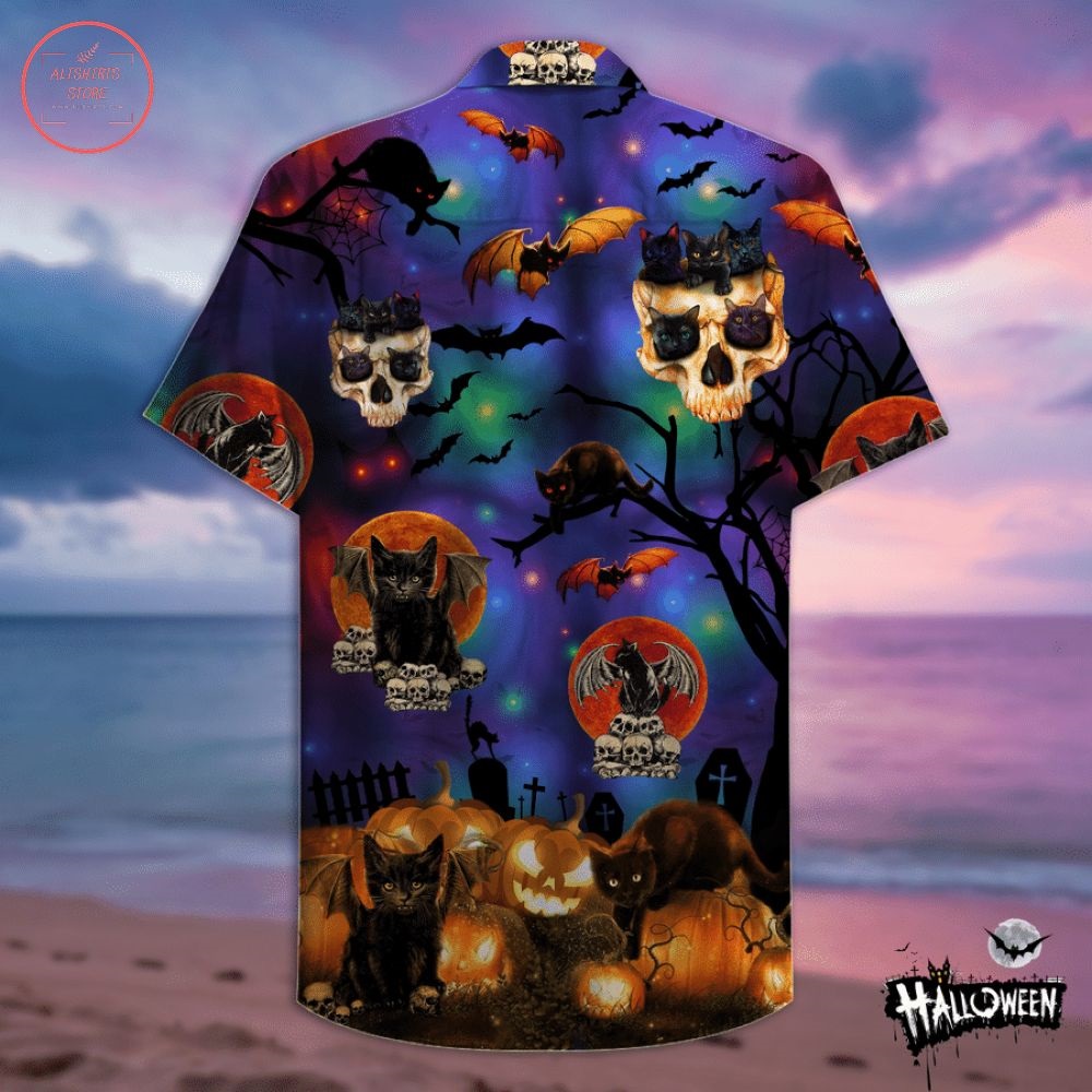 Scary Halloween Black Cat Hawaiian Shirt