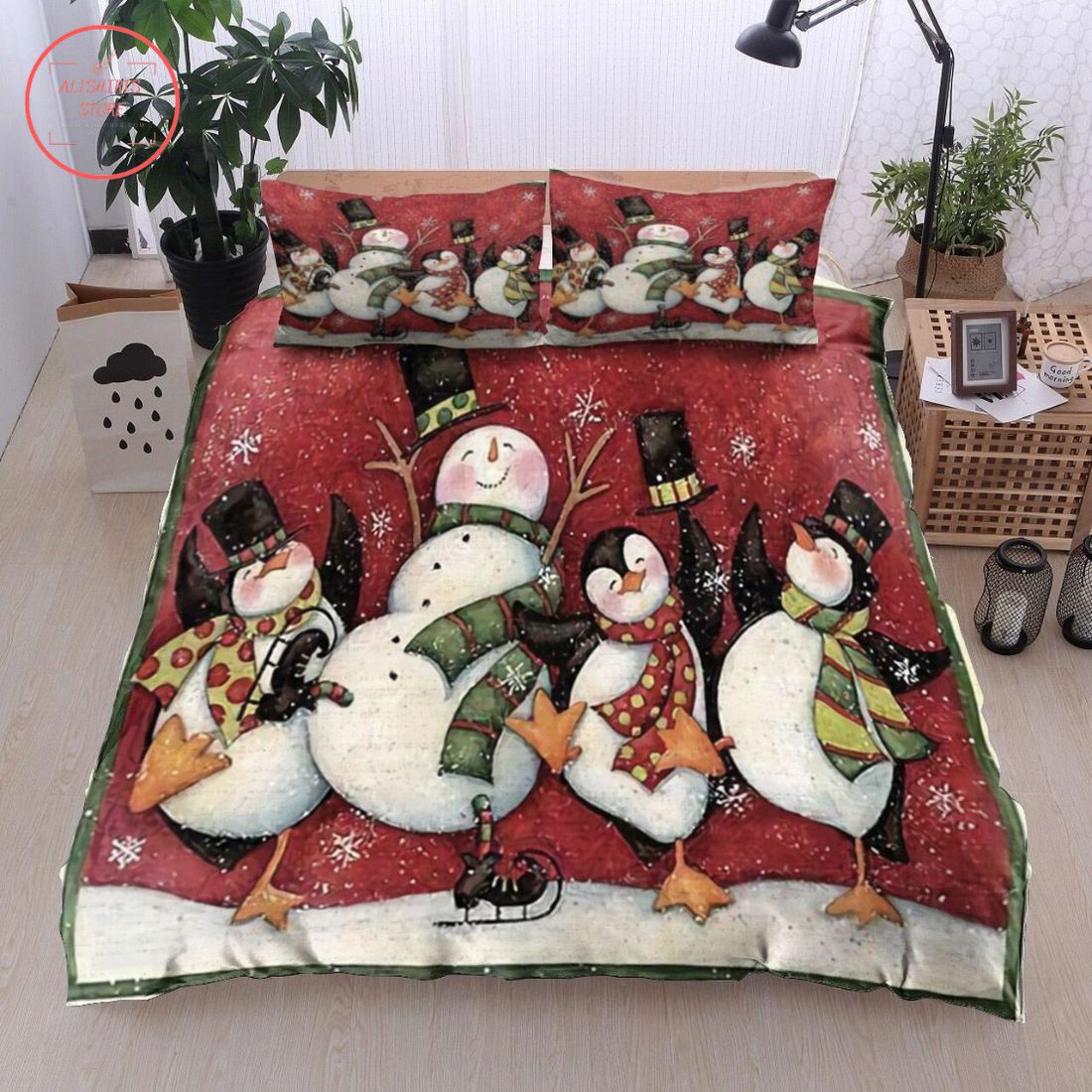 Snowman Penguin Christmas Bedding Set