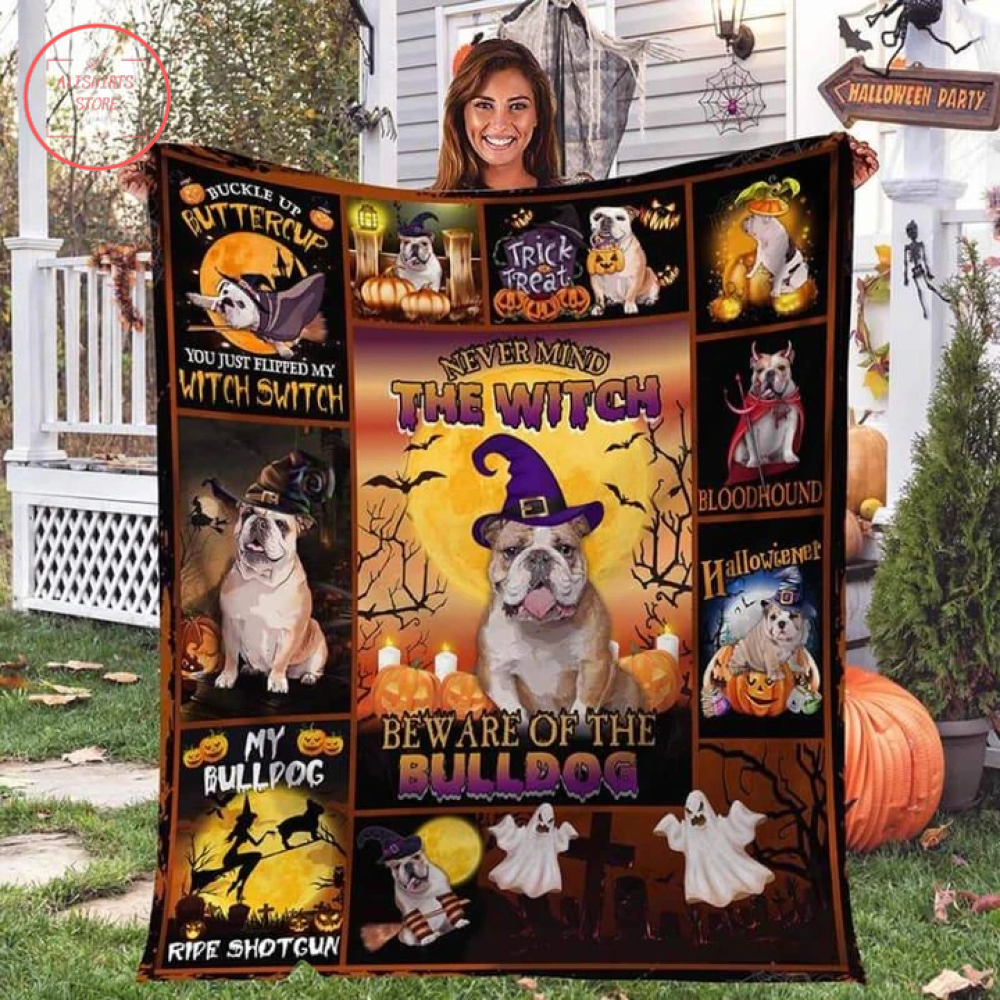 The Witch Bulldog Halloween Blanket