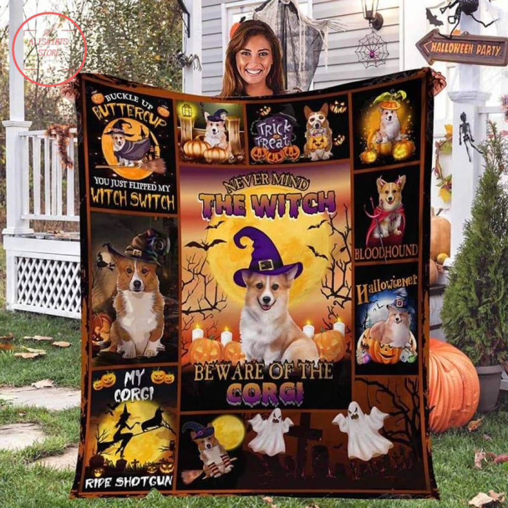 The Witch Corgi Halloween Blanket