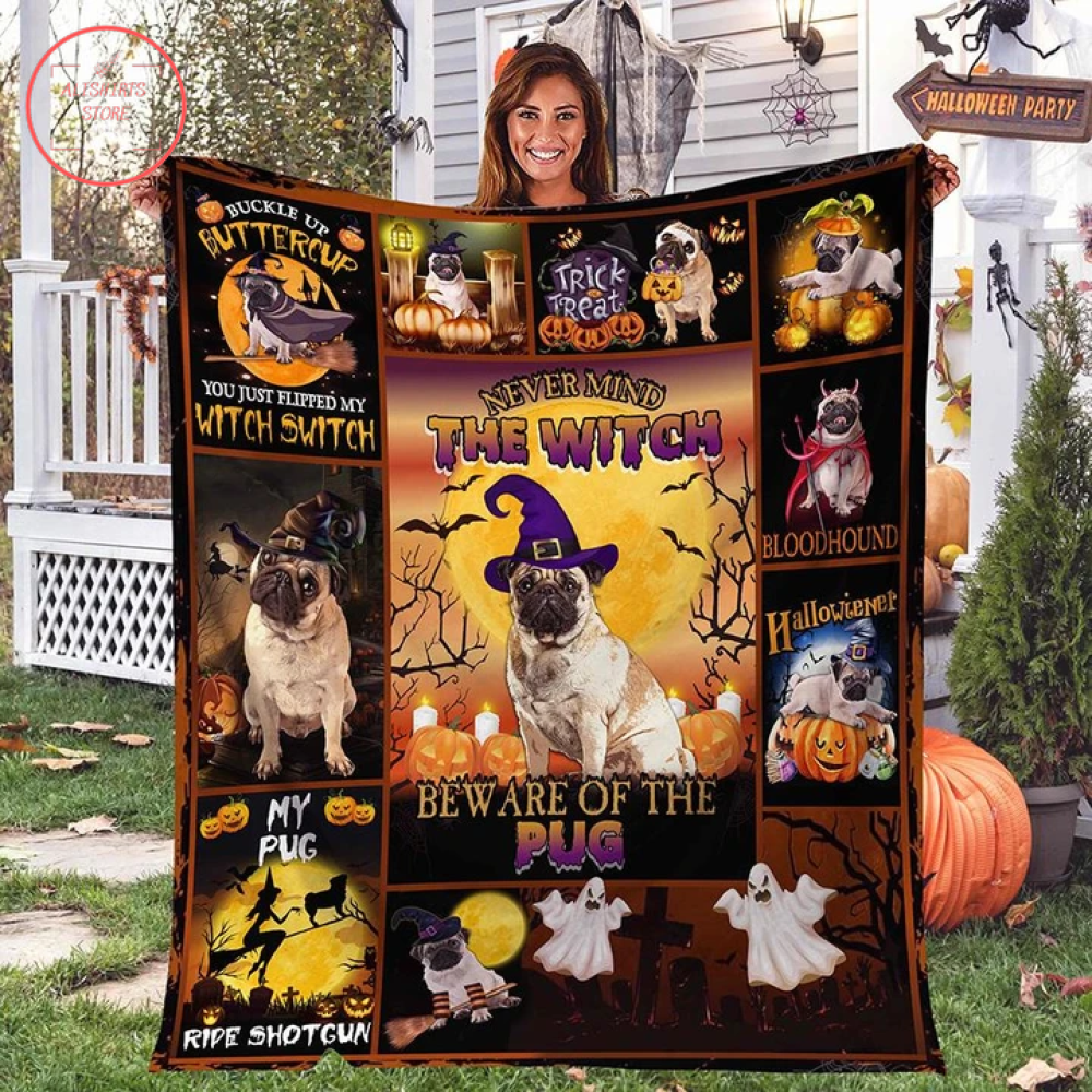 The Witch Pug Halloween Blanket