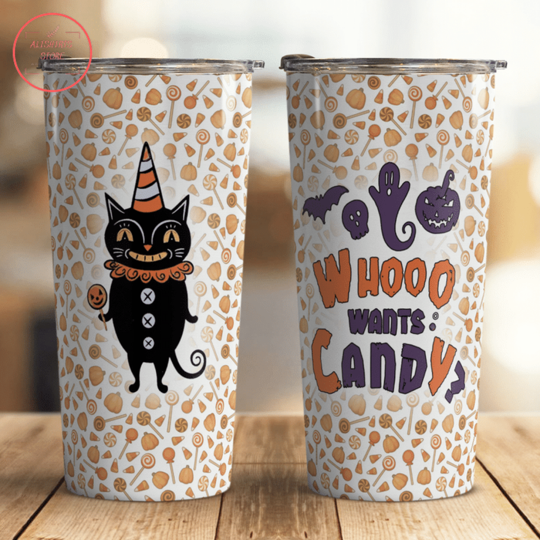 Who Wants Candy with Cat in Halloween Nightmare Tumbler