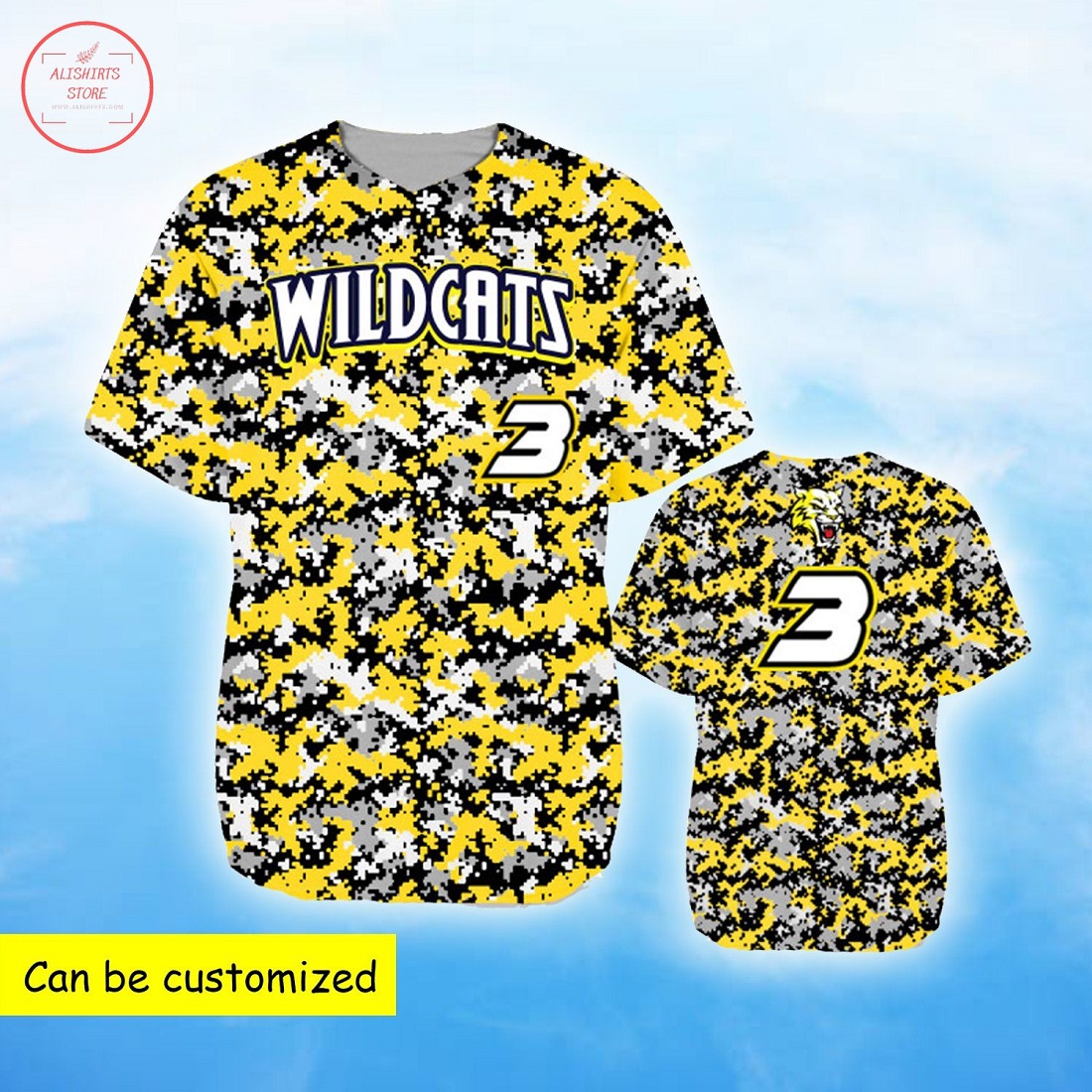 Wildcats Yellow Camo Personalized Baseball Jersey