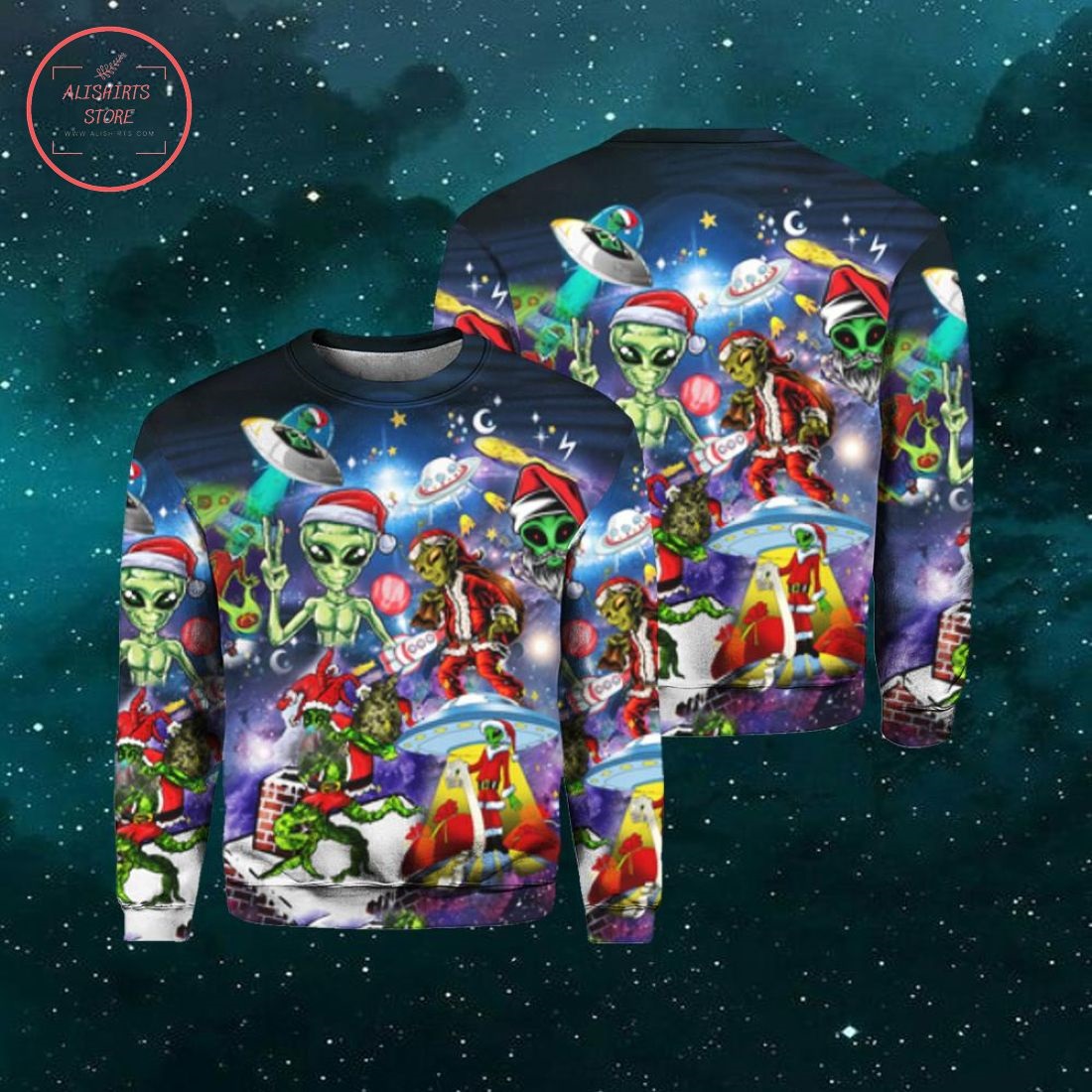 Alien Santas Christmas In The Galaxy 3D All Over Print Shirts, Hoodie