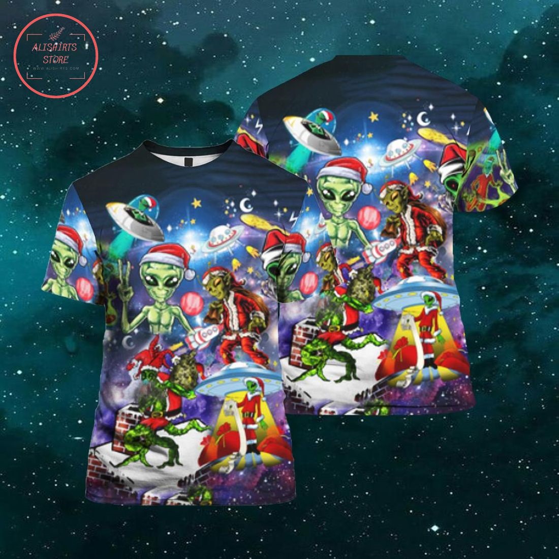 Alien Santas Christmas In The Galaxy 3D All Over Print Shirts, Hoodie