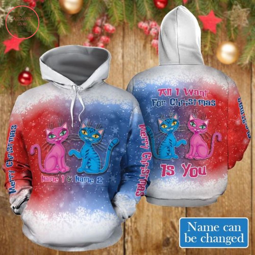 All I Want Couple Cat Christmas 3D Hoodie