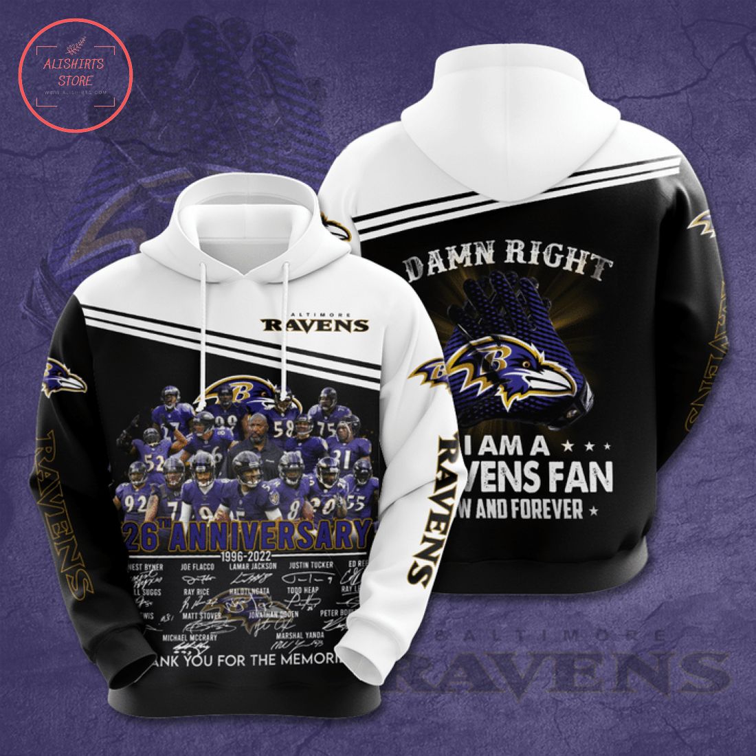 Baltimore Ravens 26 Anniversary 1996 2022 Hoodie 3d