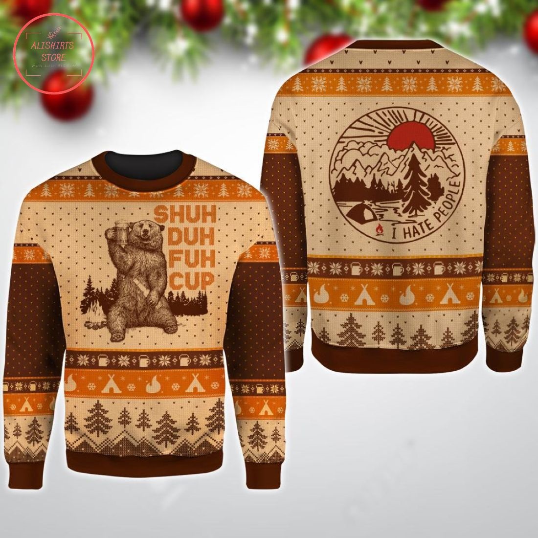 Bear Shuh Duh Fuh Cup Ugly Christmas 3D All Over Print Shirts