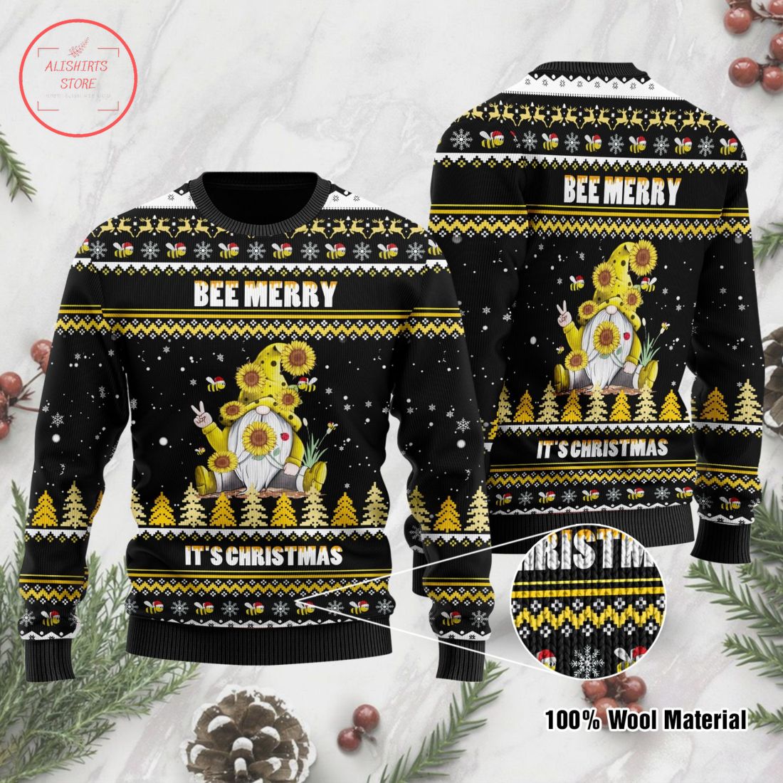 Bee Merry It’s Christmas Gnome Ugly Christmas Sweater