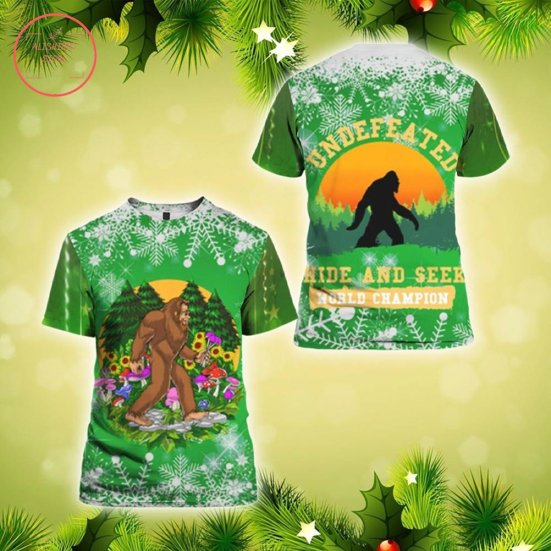 Bigfoot Hide And Seek Christmas 3D All Over Print Shirts, Hoodie