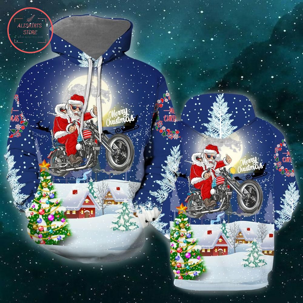 Biker Santa Claus Christmas 3D Hoodie