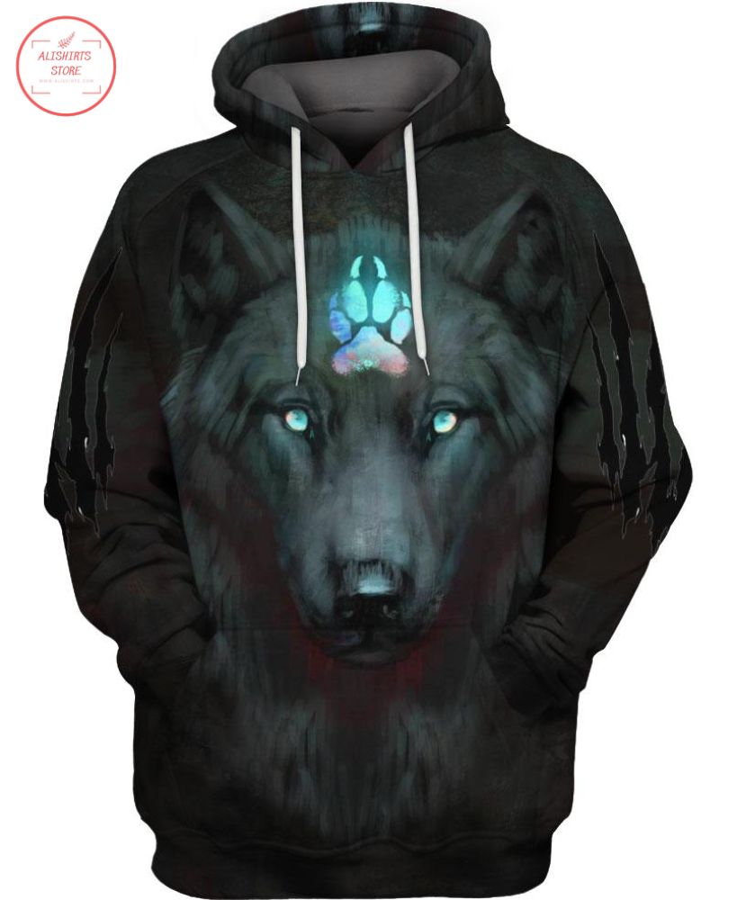 Black Wolf Blue Claw 3D Hoodie