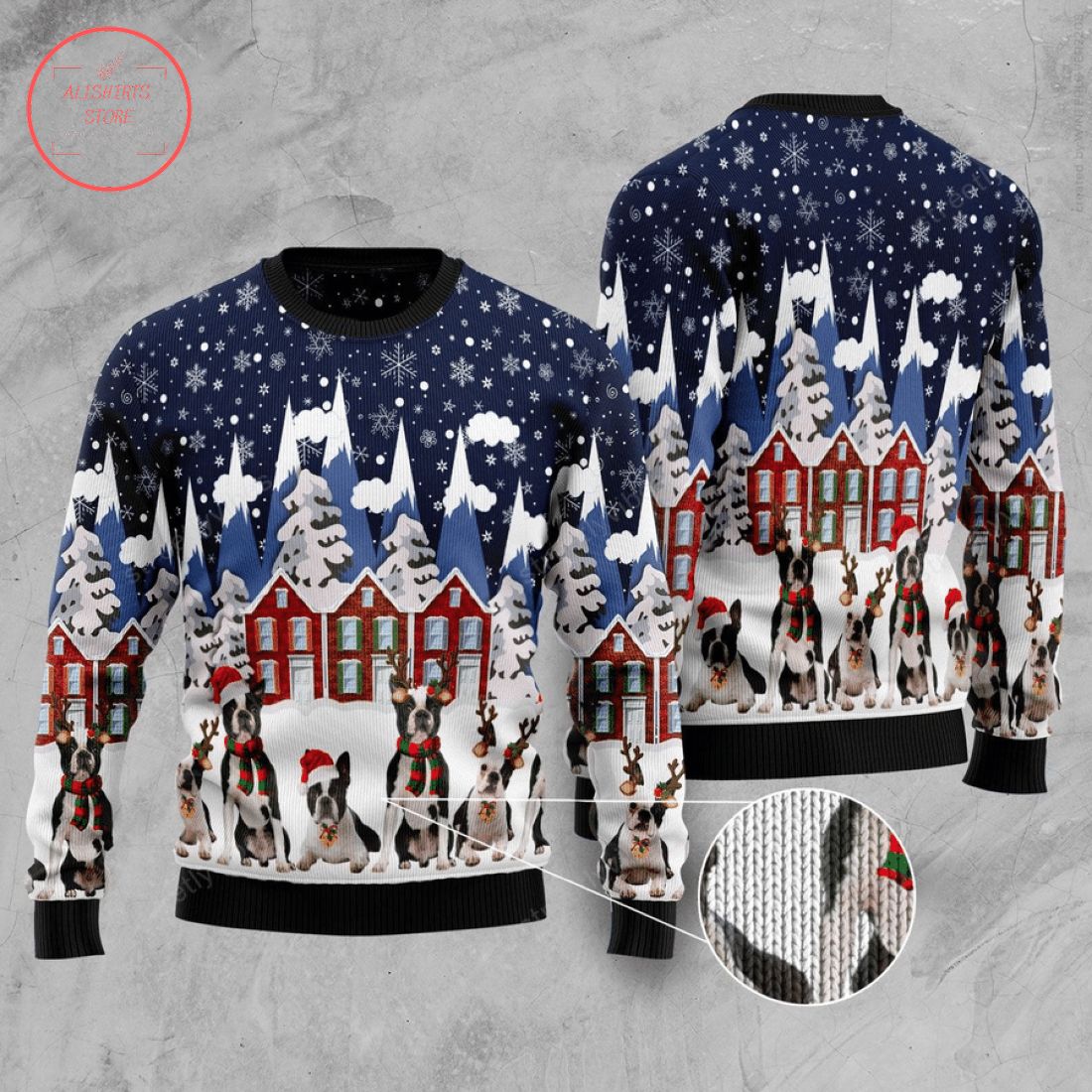 Boston Terrier Family Ugly Christmas Sweater