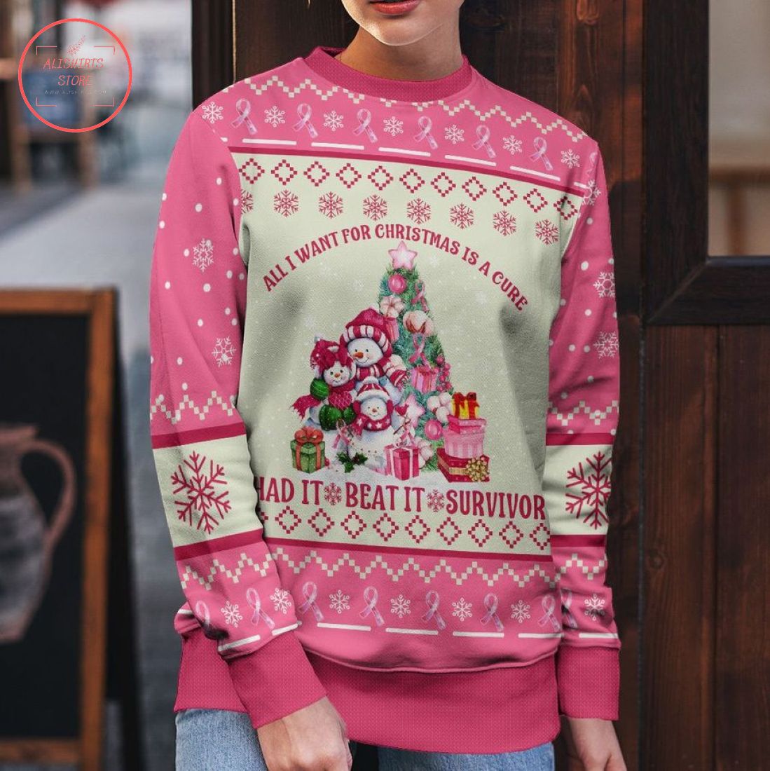 Breast Cancer Ugly Christmas sweater