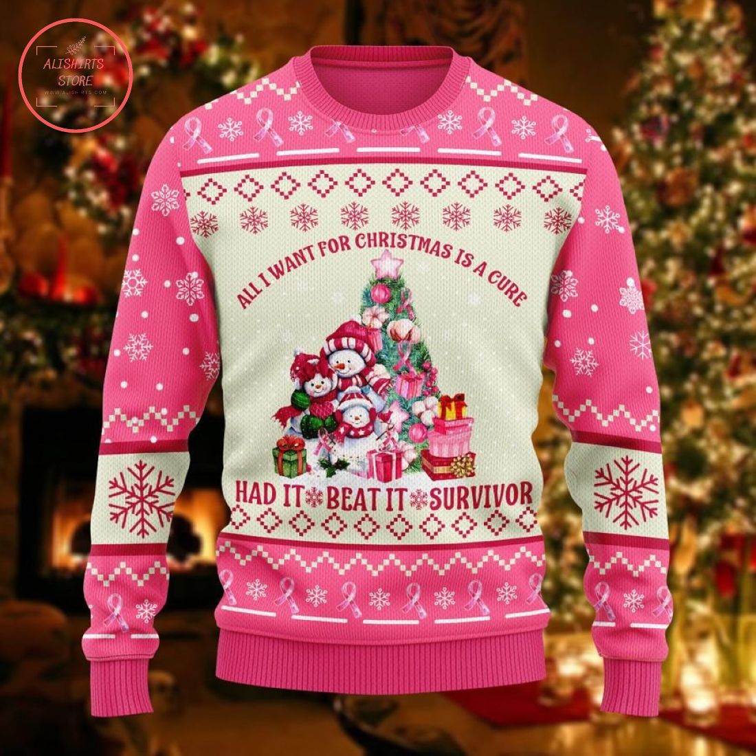 Breast Cancer Ugly Christmas sweater