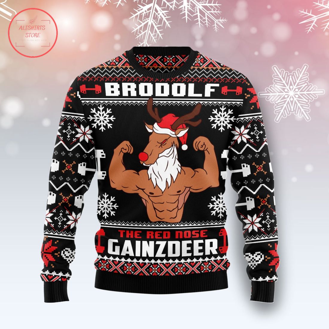 Brodolf The Red Nose Gainzdeer Gym Ugly Christmas Sweater