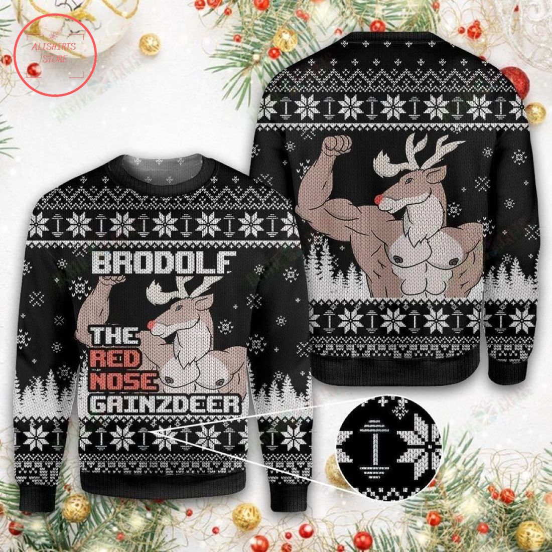 Brodolf The Red Nose Gainzdeer Ugly Christmas Sweater