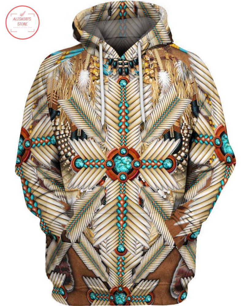 Brown White Bead Feather 3D Hoodie