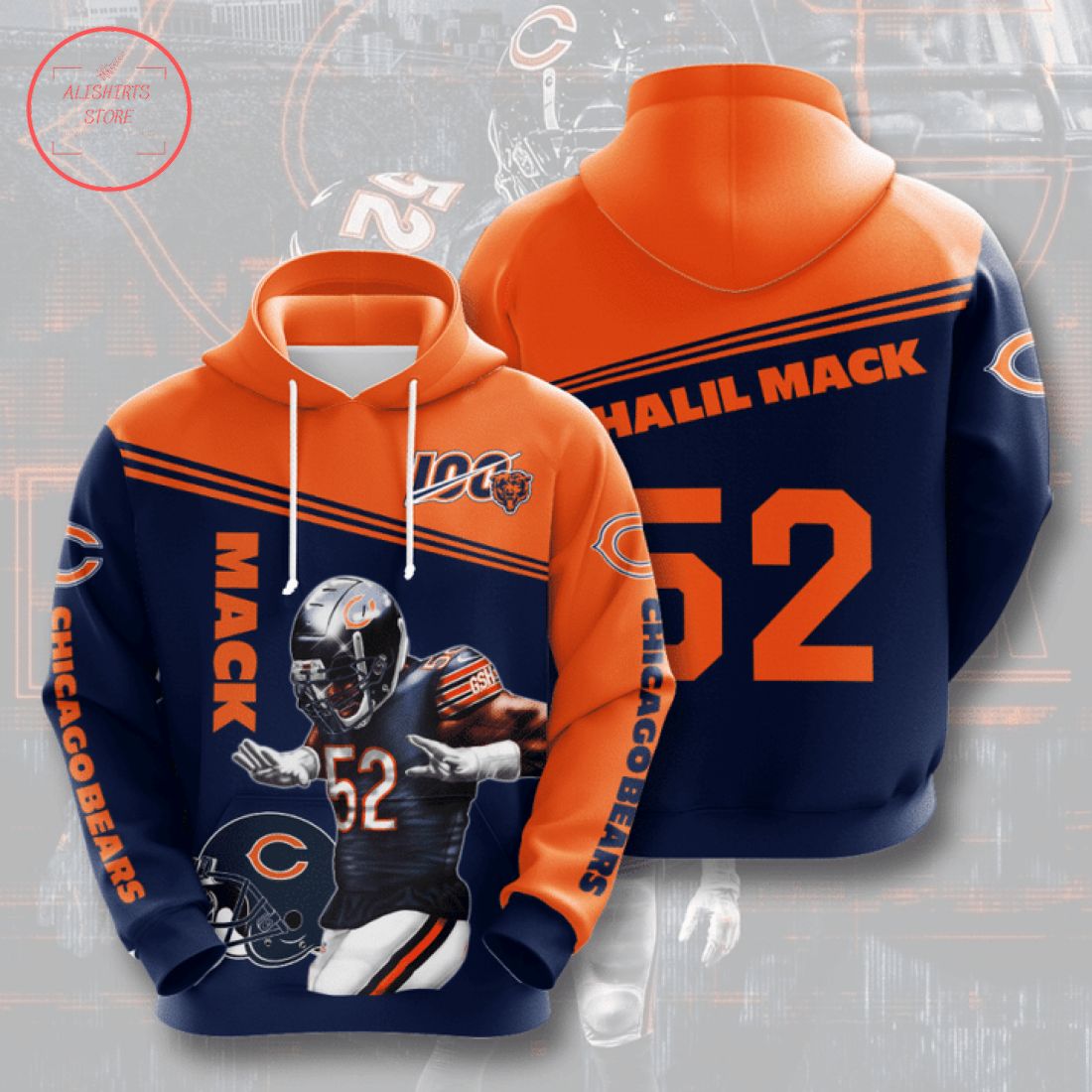 Chicago Bears Khalil Mack 52 Hoodie 3d