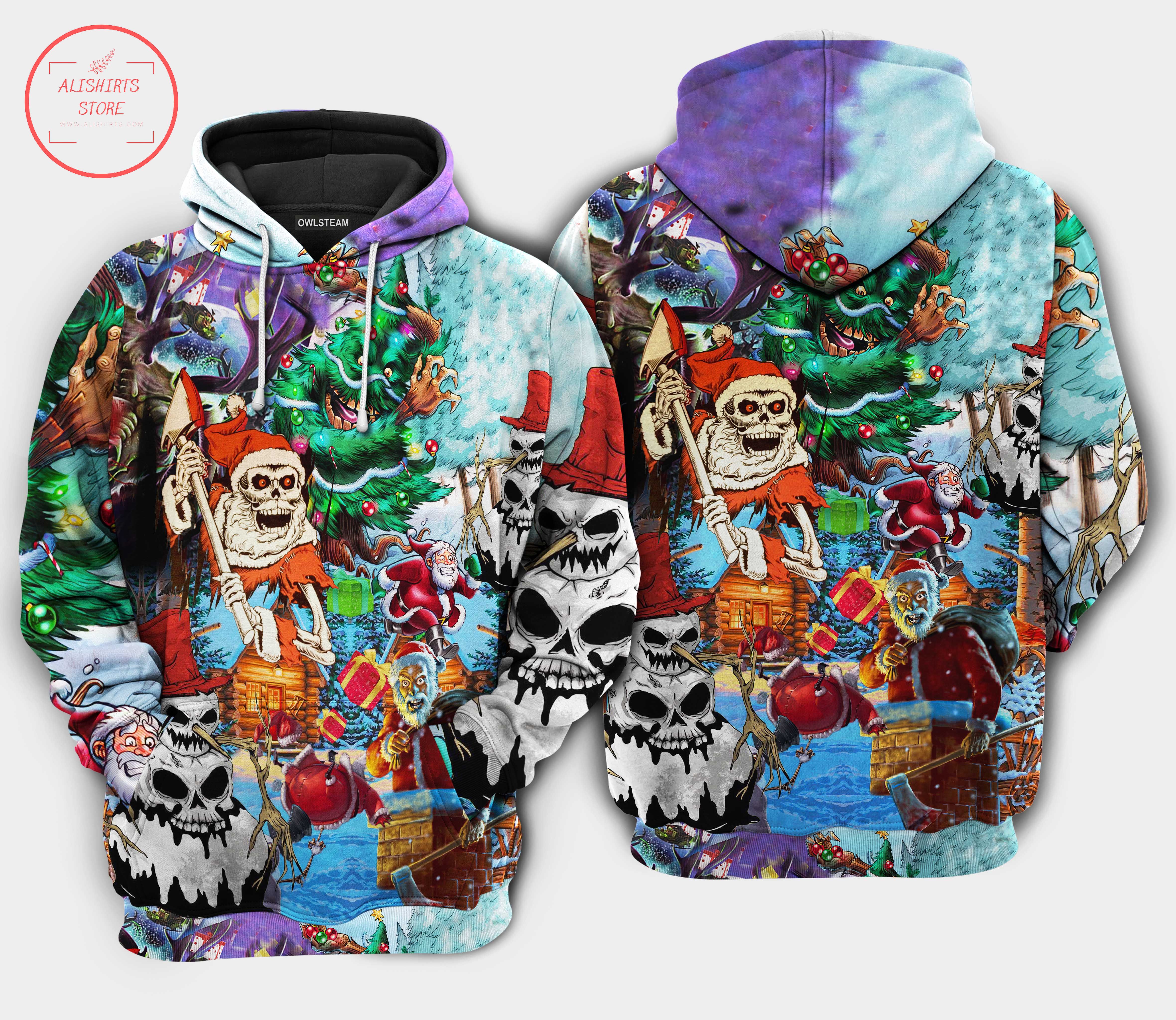 Christmas And Skull Santa 3D Hoodie