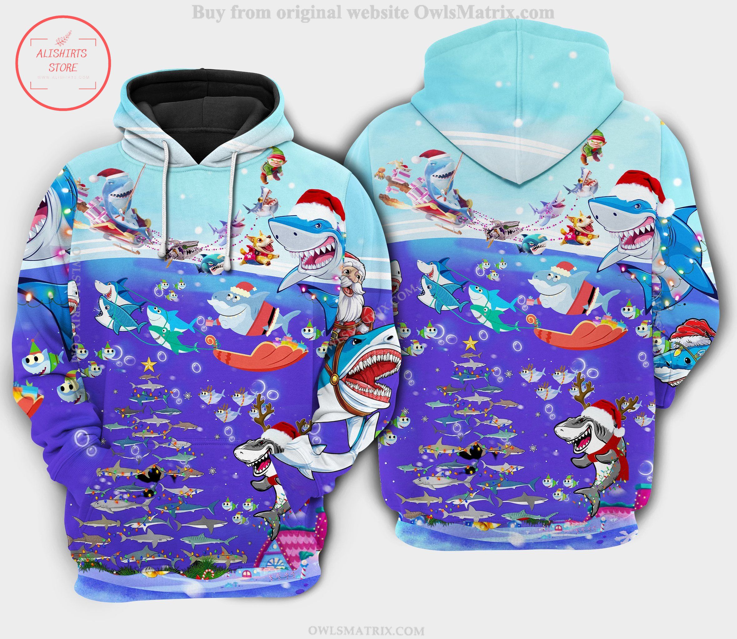 Christmas Santa Ride Shark 3D Hoodie