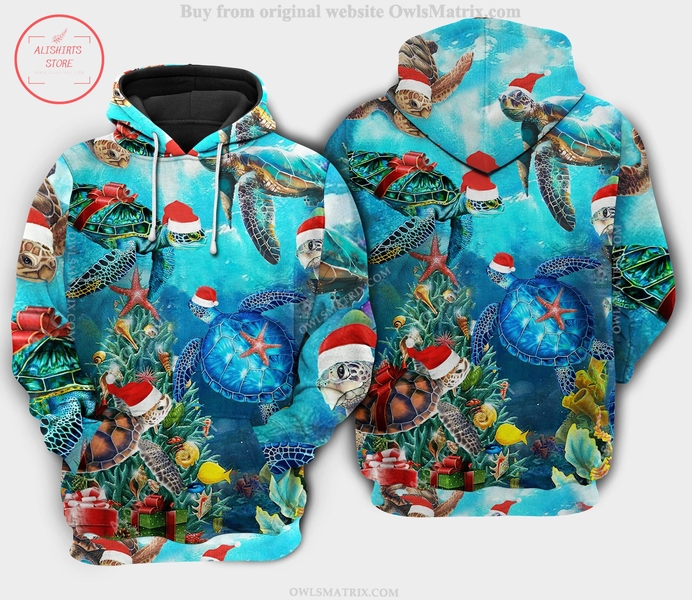 Christmas Turtle in Ocean 3D Hoodie