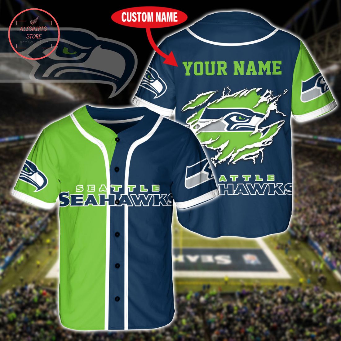 Custom Name Seattle Seahawks Baseball Jersey Shirt