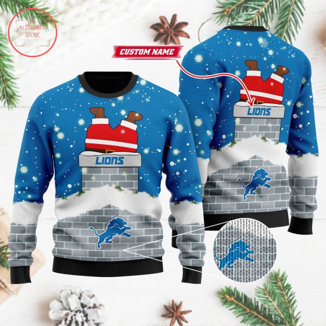 Detroit Lions Santa Claus Custom Ugly Christmas Sweater