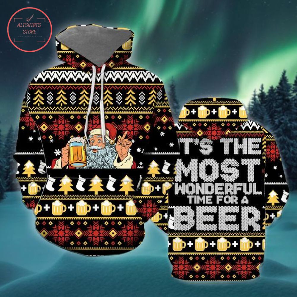 Drink Beer With Santa Christmas 3D Hoodie