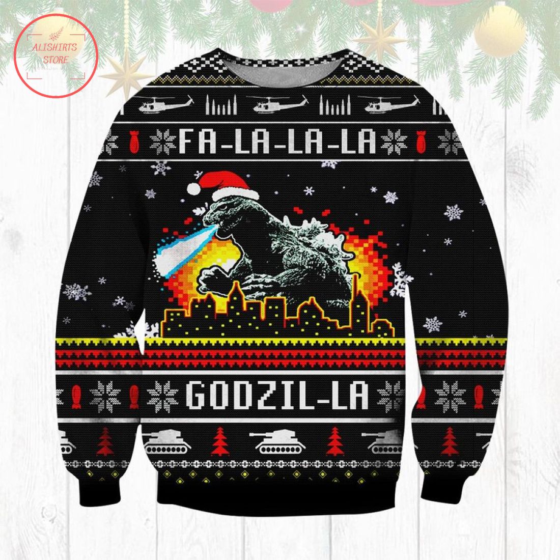 Fa La La La Godzilla Ugly Christmas Sweater